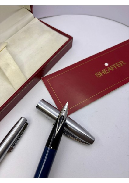 Yarı Krom Dolma Kalem-Tükenmez Kalem Set mavi