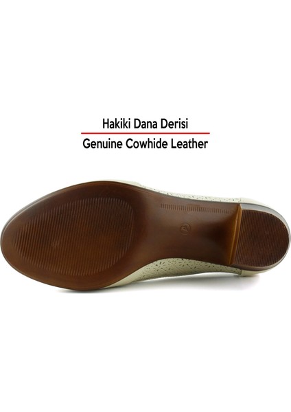 Madre Bej Hakiki Dana Derisi Vintage Desenli Kalın Topuklu Günlük Klasik Ayakkabı