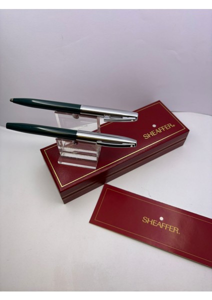 Yarı Krom Dolma Kalem-Tükenmez Kalem Set yeşil