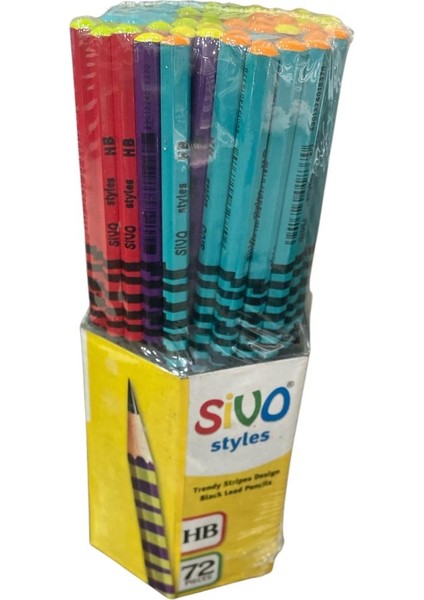 Sivo Stripes Desing Kurşun Kalem Hb 72'li Paket