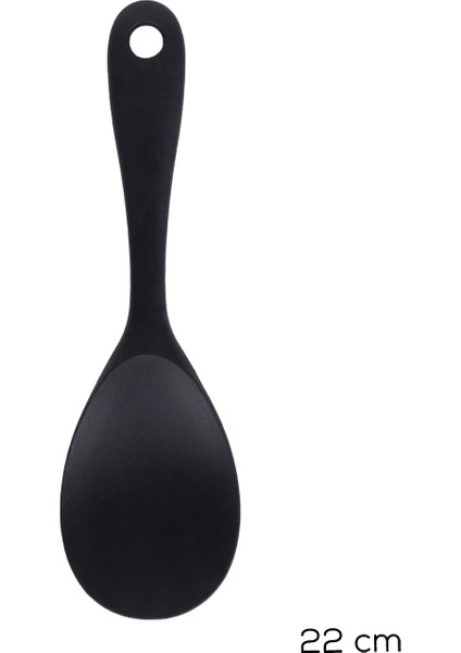 5262 Sert Uçlu Silikon Pilav Kaşığı Dayanıklı Yanmaz Yapışmaz Çizmez Pilav Kepçe Kaşığı Siyah 22CM