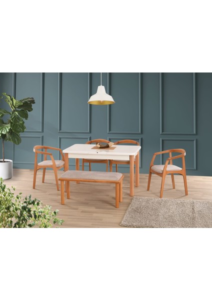 Bohem Bench Beyaz Highgloss Zaya Sandalye Soft-03 90*160+30 Pars Açılabilir Masa Takımı