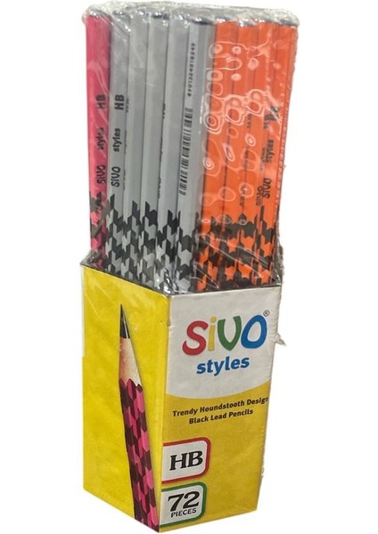 Sivo Houndstooth Desing Kurşun Kalem Hb 72'li Paket
