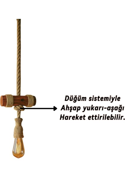 Ahşap Sarkıt Halat Avize | Bohem Tarz Tavan Aydınlatması | Kafe & Ev Için Dekoratif Lamba