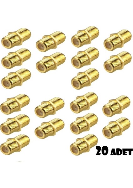 (20 Adet) Gold F Ara Konnektör Uydu Anten Kablolarını Birleştirir Ek Yapar Dişi-Diş