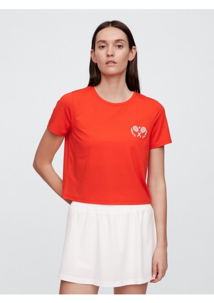 Kadın Kırmızı Gapfit Breathe Jersey Crop T-Shirt