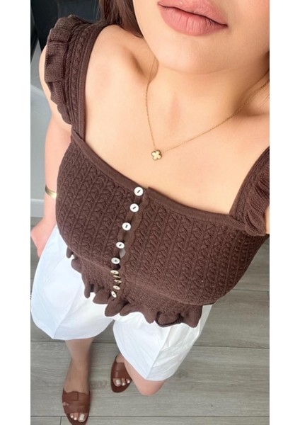 Acı Kahve Fırfırlı Düğmeli Bluz modelleri