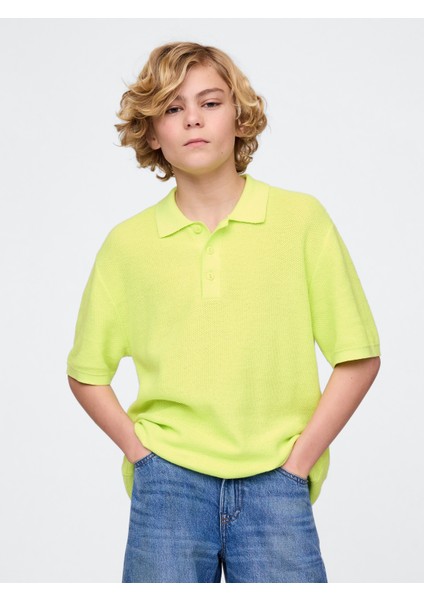 Erkek Çocuk Sarı Relaxed Sweatshirt Polo T-Shirt