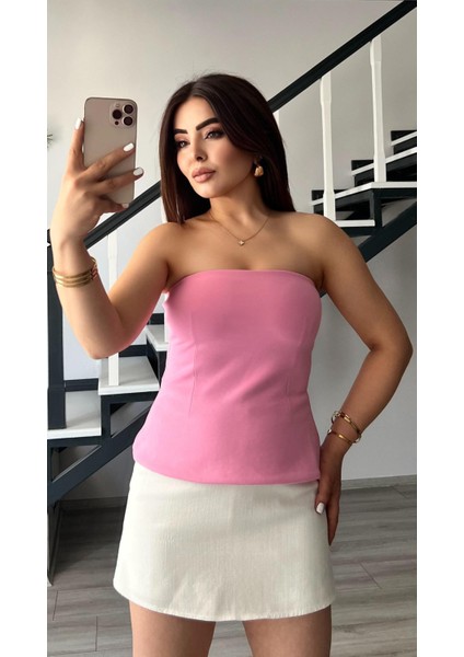 Pembe Straplez Bluz modelleri