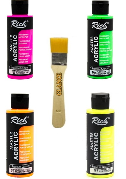 Rich Akrilik Fosforlu Boya 120 ml Florasan 4 Renk + Fırça Hediyeli
