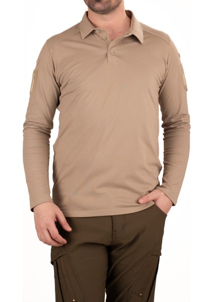 Taktik Uzun Kollu Polo Tişört - Bej | Erkek Outdoor & Güvenlik Kıyafeti modelleri