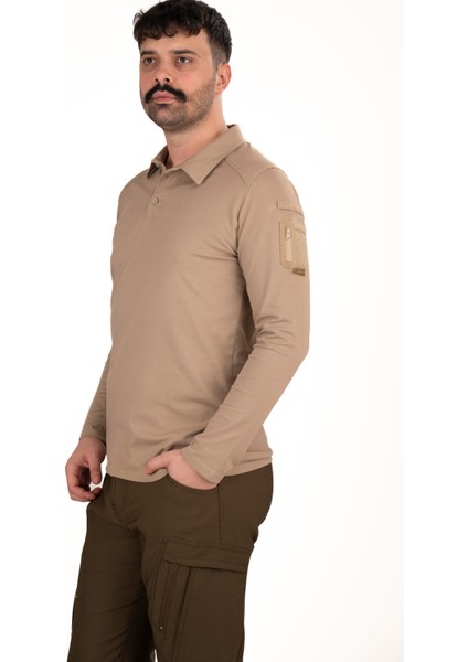 Taktik Uzun Kollu Polo Tişört - Bej | Erkek Outdoor & Güvenlik Kıyafeti fırsatları