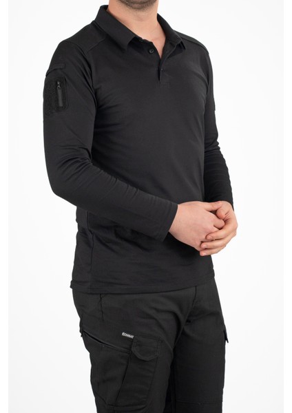 Taktik Uzun Kollu Polo Tişört - Siyah | Erkek Outdoor & Güvenlik Kıyafeti