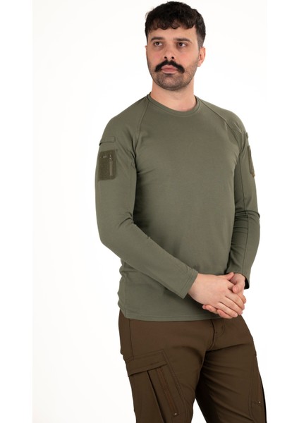 Taktik Uzun Kollu Cepli Tişört - Haki | Erkek Outdoor & Güvenlik Giyim