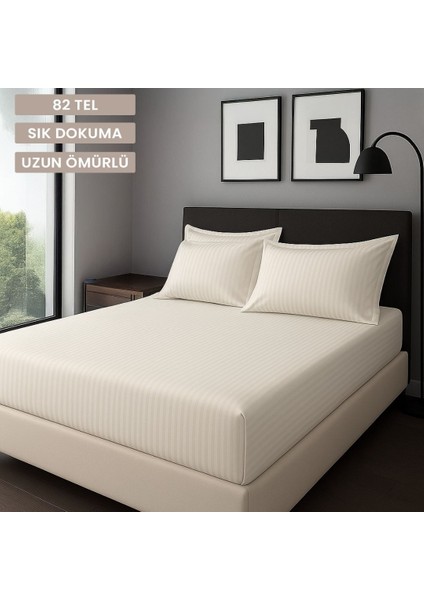 Satin Stripe %100 Pamuk Saten Tek Kişilik Çizgili Lastikli Çarşaf Seti Yastıklı 120X200+30