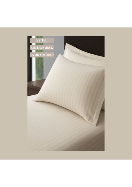 Satin Stripe %100 Pamuk Saten Tek Kişilik Çizgili Lastikli Çarşaf Seti Yastıklı 120X200+30