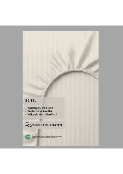 Satin Stripe %100 Pamuk Saten Tek Kişilik Çizgili Lastikli Çarşaf Seti Yastıklı 120X200+30