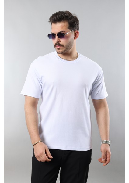 Oversize Geniş Kalıp Bisiklet Yaka Basic Düz Kısa Kollu Tişört