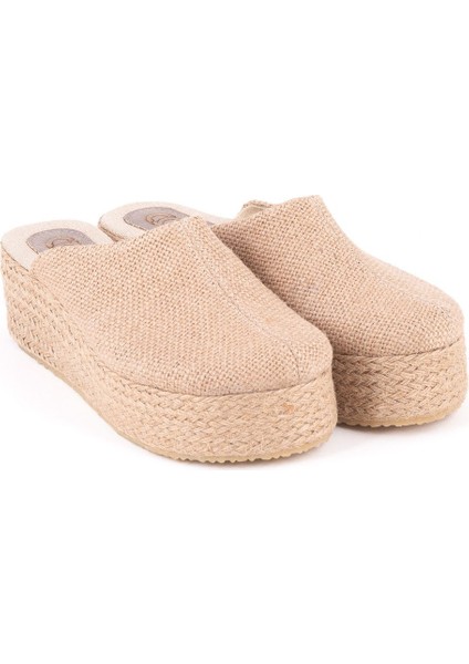 Gerçek Elişi Platformlu Burnu Kapalı Elişi Hasır Keten 5cm Topuk Sabo Terlik Handmade modelleri