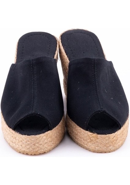 Gerçek Elişi Platformlu Hasır Siyah El Işi Kadın Keten Günlük Terlik Handmade fırsatları