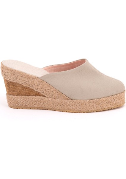Gerçek Elişi Platformlu Burnu Kapalı Elişi Hasır Keten Sabo Terlik Handmade