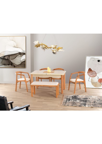 Uyar Cappuccino 1 Adet Bohem Bench 4 Adet Zaya Sandalye 160+30 Pars Açılabilir Masa Takımı