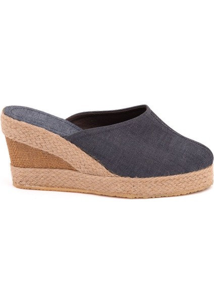 Gerçek Elişi Platformlu Burnu Kapalı Elişi Hasır Keten Sabo Terlik Handmade