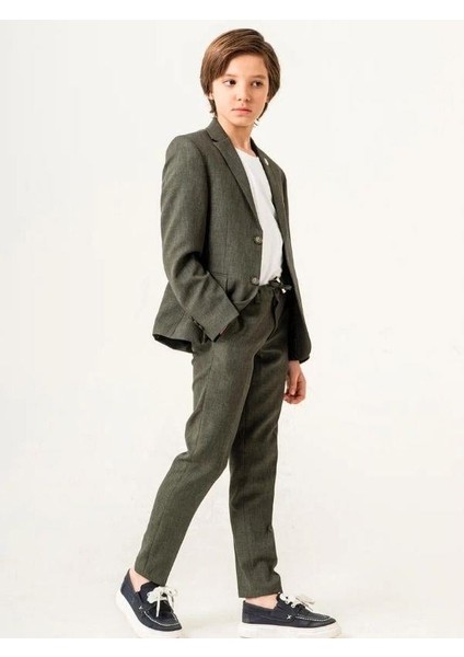 Erkek Çocuk T-Shirt Keten Ceket Belden Bağlamalı Pantolon 3'lü Spor Takım(7-10 Yaş Arası) fiyatları