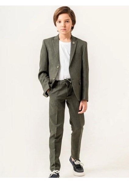 Erkek Çocuk T-Shirt Keten Ceket Belden Bağlamalı Pantolon 3'lü Spor Takım(7-10 Yaş Arası) modelleri