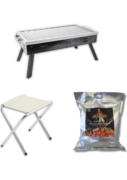 Kara Mangal Büyük+Tabure+Kömür Mangal Seti