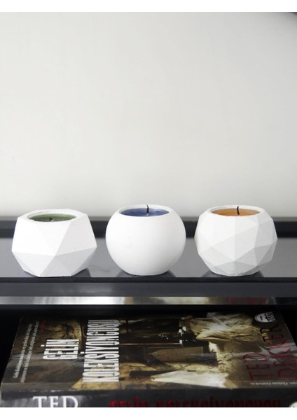 Tealight Beton Mumluk 3 Lü Set, Dekoratif Hediyelik Ham Beyaz fırsatları