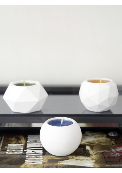 Tealight Beton Mumluk 3 Lü Set, Dekoratif Hediyelik Ham Beyaz