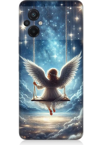 Xiaomi Poco M5 Uyumlu Yıldızlarla Salıncakta Melek Desenli Silikon Kılıf