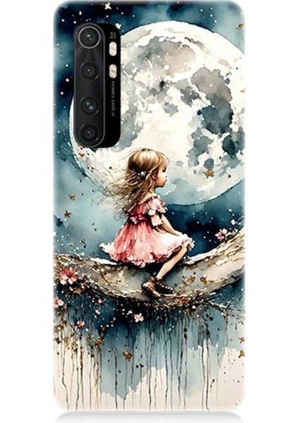 Xiaomi Mi Note 10 Lite Uyumlu Ay Üzerinde Hayalci Kız Desenli Silikon Kılıf