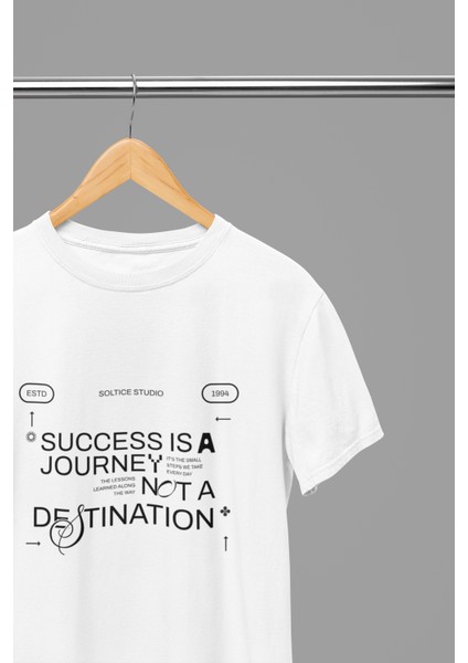 Success Is A Journey Baskılı Standart Kalıp Bisiklet Yaka Pamuklu Kadın Tshırt modelleri