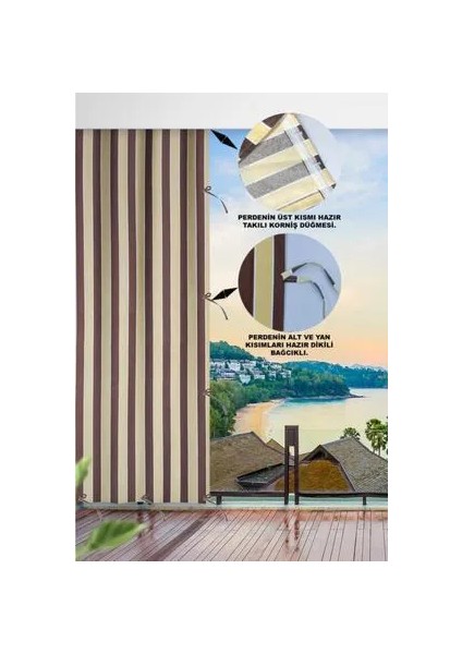 Kahve Krem Çizgili Su Geçirmez Balkon Perdesi Branda fiyatları
