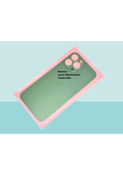 - iPhone 13 Pro Max Arka Pil Batarya Kapağı - Cam Kapak Geniş Lens Deliği - Yeşil