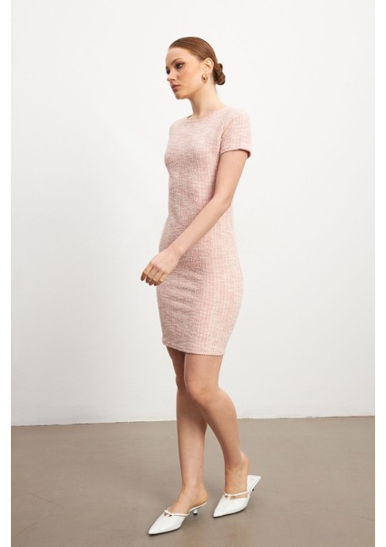 Kadın Pembe Tüvit Kısa Kollu Mini Elbise