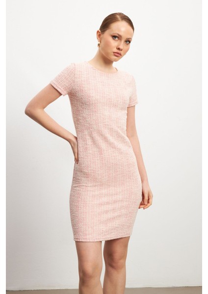Kadın Pembe Tüvit Kısa Kollu Mini Elbise