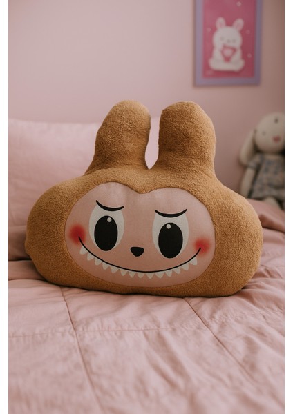 Labubu Peluş Dekoratif Yastık, Uyku Arkadaşı Labubu 35 cm Kahve