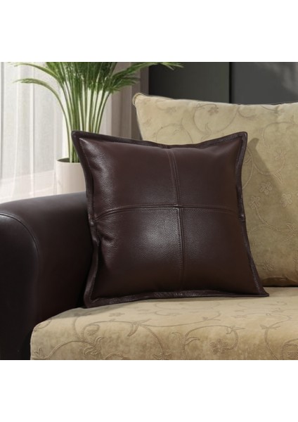 Premium Dekoratif Deri Kahverengi Kırlent Kılıfı/ev ve Ofis Için Gerçek Deri 45X45CM Kırlent Kılıfı