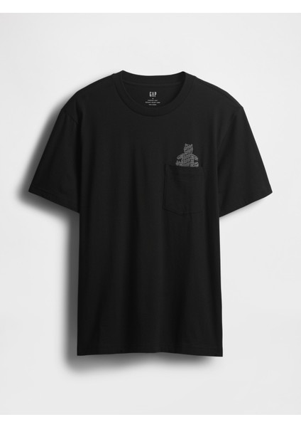 Erkek Siyah Pocket Grafik Baskılı T-Shirt fiyatları