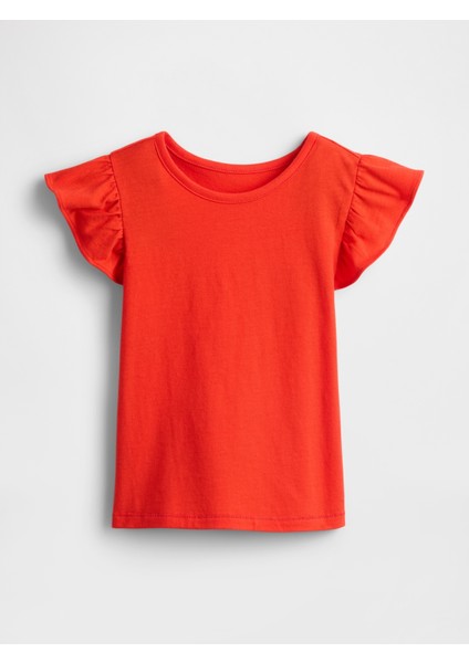 Kız Bebek Mercan Fırfır Kollu T-Shirt
