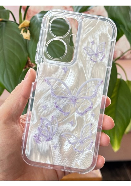 Realme C55 Kılıf Parlak Hologramlı Kelebek Desenli Darbe Emici Kamera Korumalı Renkli Silikon