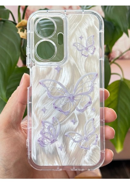 Realme C55 Kılıf Parlak Hologramlı Kelebek Desenli Darbe Emici Kamera Korumalı Renkli Silikon fiyatları