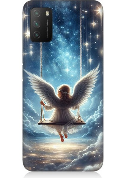 Xiaomi Poco M3 Uyumlu Yıldızlarla Salıncakta Melek Desenli Silikon Kılıf