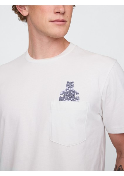Erkek Kırık Beyaz Pocket Grafik Baskılı T-Shirt modelleri