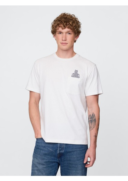 Erkek Kırık Beyaz Pocket Grafik Baskılı T-Shirt fırsatları