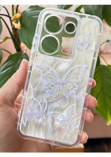 Xiaomi Redmi Note 13 Pro 4g Kılıf Parlak Hologramlı Kelebek Desenli Darbe Emici Kamera Korumalı Silikon