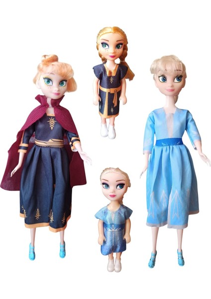 Frozen Anna ve Elsa Oyuncak Bebek Seti - 2 Büyük, 2 Küçük